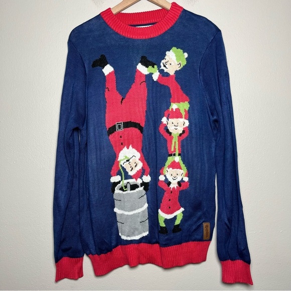 Tipsy Elves Men Sweater Medium Christmas Beer Keg Santa Elves Holiday Ugly - Picture 1 of 10